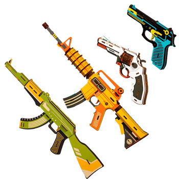 儿童玩具3d手工立体拼插木质拼图木制模型拼装积木玩具左轮ak47乌兹