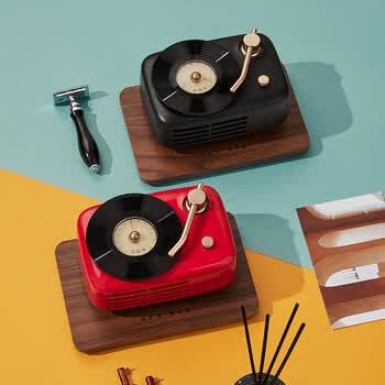 京东京造 复古留声机无线蓝牙音箱 fm收音机便携桌面音响 黑色