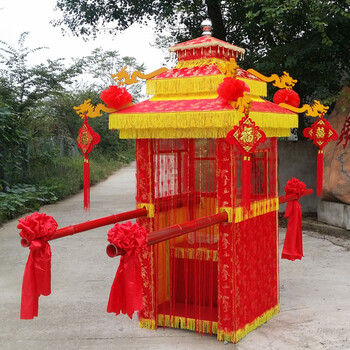 抬新娘轿子花轿折叠透明轿轿子八人抬复古婚轿龙凤偑图结婚中式新娘婚