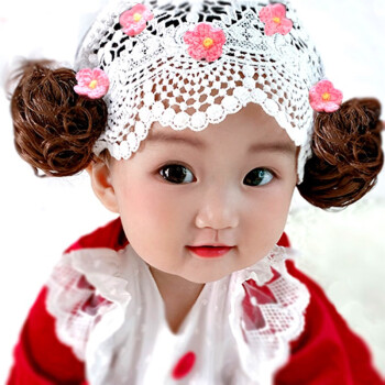 婴儿发带头饰满月百天周岁生日女宝宝囟门帽假发女童蕾丝公主发带 白色 0-3个月