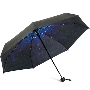 天堂伞 全遮光黑胶53cm*7骨五折晴雨伞礼盒装50095e紫兰星空