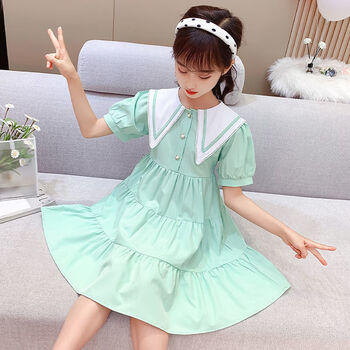 纤月情女童连衣裙夏季短袖休闲小女孩裙子 9-12岁中大童14淑女公主风