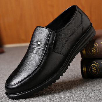 中年爸爸鞋中老男人的皮鞋老爸单鞋春秋天无带老人爷爷秋鞋子谛豪诺