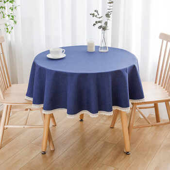 简约家用ins风餐布防水防油免洗圆形茶几台布深蓝色圆桌布90cm圆建议