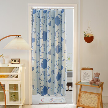 伸缩杆免打孔门帘隔断帘家用卧室厨房遮挡布帘子魔术贴2021新款gr插画