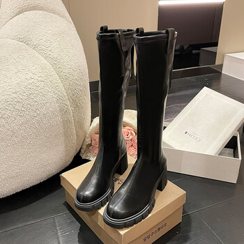 珂纷新款白色切尔西不过膝长筒厚底欧洲站秋冬季女靴瘦瘦弹力靴马长靴