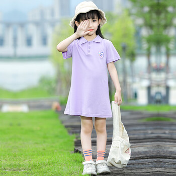 夏装女童连衣裙polo领短裙夏季薄款学院风休闲刺绣小裙