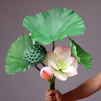 务绅(wushen) 胶花绢花家庭装仿真花荷花荷叶pu手感假莲蓬莲花假绢花