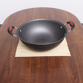 尼普森炒菜锅迷你双耳平底加厚小炒锅无涂层物理不粘锅铸铁锅电磁炉