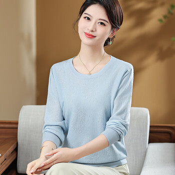 柒貔轻奢女装新款中老年女装秋冬装羊毛衫洋气阔太太韩版秋衣外穿妈浅