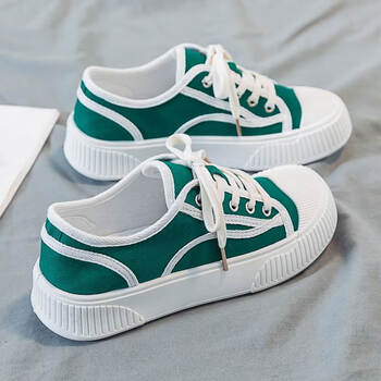 帆布鞋女鞋2024新款百搭潮夏季款运动休闲厚底饼干鞋小众板鞋绿色40