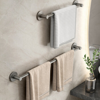 匠心新品免打孔毛巾架子卫生间浴室挂杆厕所枪灰色单杆收纳挂架壁挂