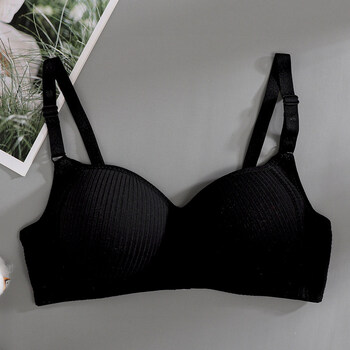 女无钢圈学生高中少女文胸小胸聚拢纯棉薄款收副乳防下垂胸罩 黑色 此