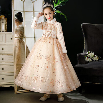 人钢琴演出服花童小女孩婚礼婚纱大童连衣裙服装加绒加厚秋冬款表演服