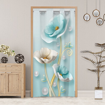 卡帝免打孔布艺门帘隔断帘家用客厅半帘挡风防冷气厨房卧室门帘伸缩杆