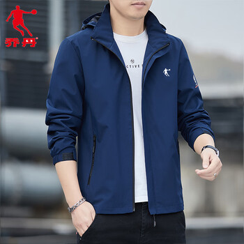 乔丹深灰色外套男防水开衫夹克简约青中年滑料褂子男装秋款风衣上 深