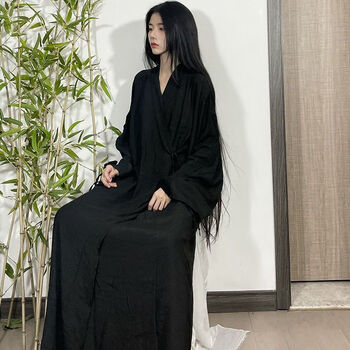 连衣长裙汉服日常男女同款古装秋冬 黑色改良直裾(送腰带_颜色可以 xs