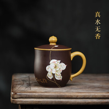 颐壶春 高端收藏级宜兴紫砂杯名家吴春艳纯手工泥绘茶杯家用泡茶杯