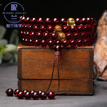 wmck施华洛落世奇7a级琥珀血珀手串精选缅甸108颗佛珠 蜜蜡男女款多圈