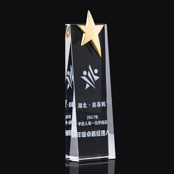 恒愎水晶奖杯奖牌定制简约五角星奖杯比赛纪念礼品员工表彰刻字 彰现