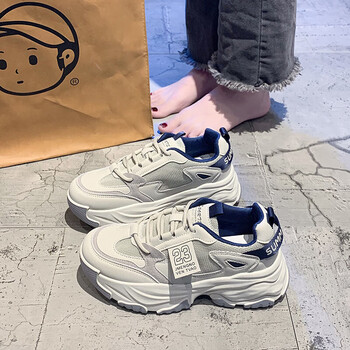 倍克贝厚底增高老爹鞋女秋季网面透气小白休闲鞋超火运动鞋女款蓝色35