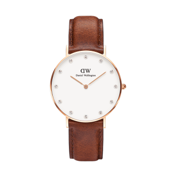 丹尼尔惠灵顿（Daniel Wellington）手表DW女表34mm表盘金色边皮带超薄女士石英手表0950DW（DW00100075）