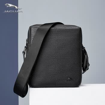 jaguar捷豹新品真皮时尚时尚休闲百搭单肩包男包包宽肩带斜挎休闲日字