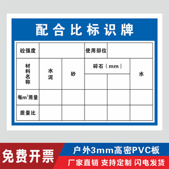 混凝土水泥砂浆砂石配合比标识牌工地施工材料标志牌成品半成品材料