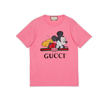 古驰(gucci) 男女情侣款新款米老鼠红绿条短袖t恤背心 粉红色 xxs