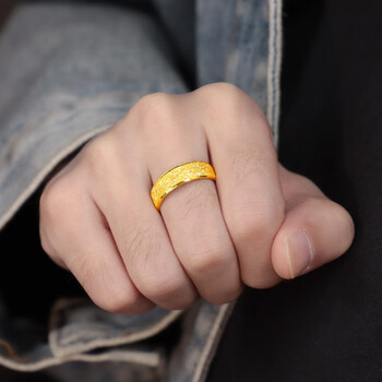 周六福金戒指男士素圈宽版霸气戒子金磨砂开口指环情人节礼物 戒 宽约