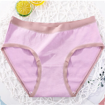 独立装】日系纯色大码内裤女士精梳棉底裆透气提臀少女三角裤 香芋紫