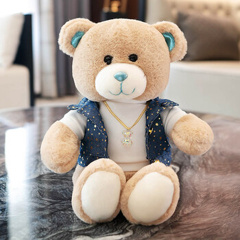 可爱穿衣小熊公仔玩偶 熊毛绒玩具泰迪熊小号娃娃抱睡公仔床上长条