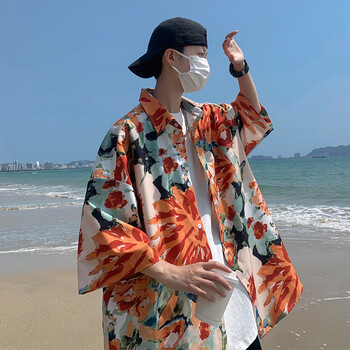 nasalike夏威夷花衬衫男士夏季冰丝薄款宽松大码短袖衬衣美式潮牌休闲