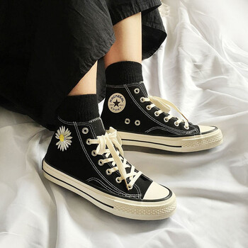 小雏菊高帮帆布鞋女ulzzang韩版新款学生学院女帆布鞋 高帮小雏菊 35