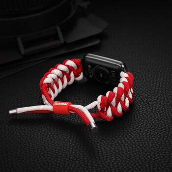 fit2手表表带运动防水编织绳手腕带watchf夏天 编织伞绳红配白 适用