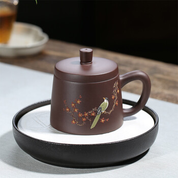 梦佳家画 宜兴原矿老紫泥紫砂泡茶杯家用大容量盖杯办公会议功夫水