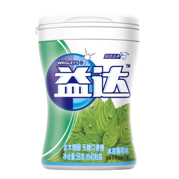 益达（Extra）木糖醇无糖口香糖冰凉薄荷约40粒56g单瓶装办公室休闲零食（新旧包装随机发）