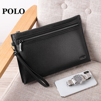 polo 新品男士手包时尚真皮头层牛皮手拿包男大容量休闲软皮信封包