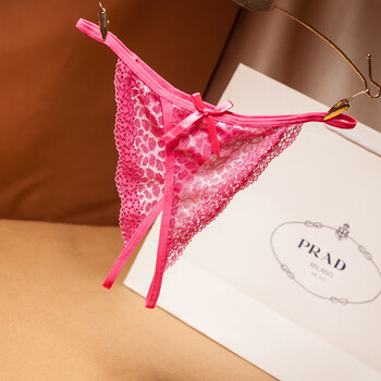 日系轻盈舒适豹纹蕾丝内裤女士性感开档丁字裤lingerieunderwear玫