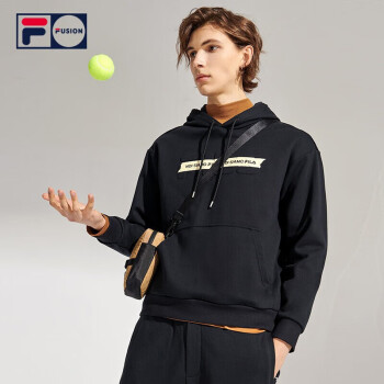 fila fusion斐樂潮牌男子字母logo休閒連帽衛衣深黑l