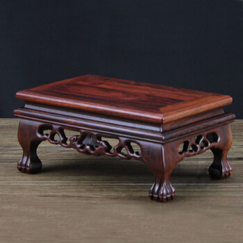 爱韵馨华 红木底座木雕工艺品 红酸枝长方形老虎脚雕花底座 玉石玛瑙