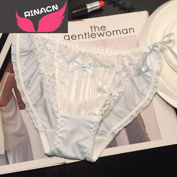 rinacn品牌内衣日系甜美风少女冰丝水钻侧系带性感内裤女纯棉档蕾丝边