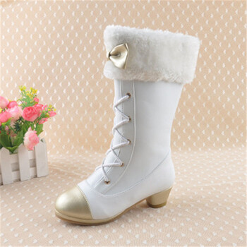 过膝靴子2018冬季时尚韩版靴大童高筒长靴皮靴女孩雪地靴棉靴 白色 32