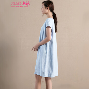 XIAO萌妹2015夏季新款复古盘扣棉麻半袖连衣裙女潮8839 白色 L