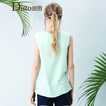Ditto迪图夏季新品时尚简约无袖雪纺衫女D14EM165 薄荷绿 S
