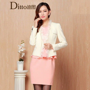 Ditto迪图秋季新品韩版链条可拆卸花边百搭修身短外套女长袖 D14EC302 黑色 L