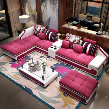 逸乐居 沙发 布艺沙发 现代简约大小户型沙发可拆洗 组合客厅家具 玫