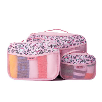 日本凯蒂猫（Hello Kitty）卡通衣物收纳袋收纳包三件套 行李箱整理袋出差旅行便携透气可视可手提 粉色