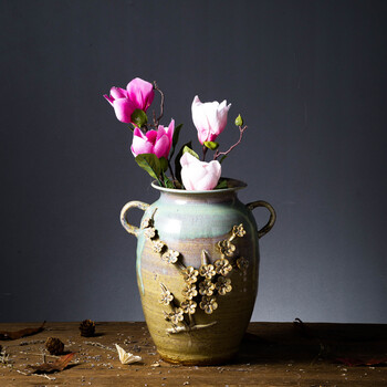 粗陶土陶罐陶瓷干花花瓶摆件客厅插花小清新复古做旧坛子花器装饰