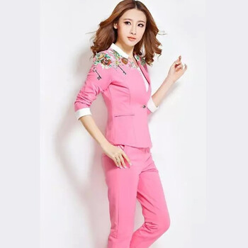 2016春秋新款运动套装印花卫衣修身百搭三件套运动服女休闲西装运动套装 玫红色 L